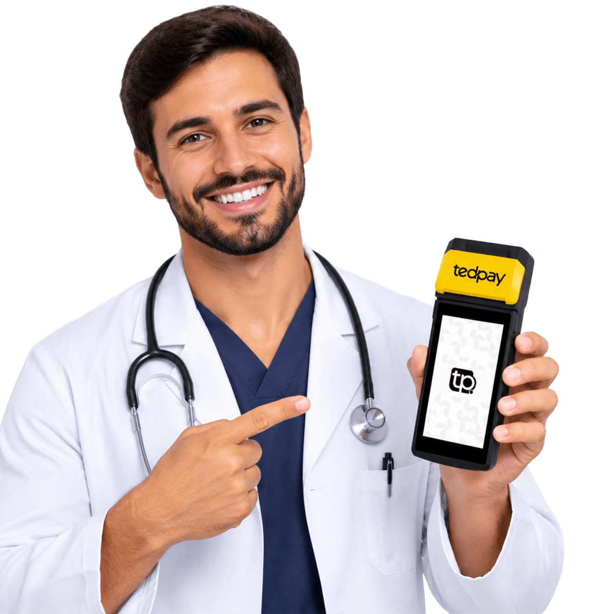 Especialista TedPay apresentando uma maquininha